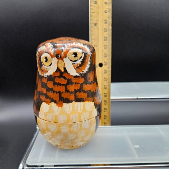 Vintage Owl Family Nesting Dolls Enesco Wooden Hand Painted 5pc Set Kitschy - Picture 13 of 14